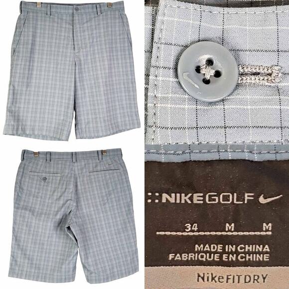 Nike Other - Nike Golf Shorts Tech Men’s 34 Dri-Fit Gray Plaid Flat Front Chino Performance